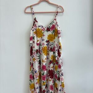 Old Navy Floral Midi Dress with Pink and Yellow Accents